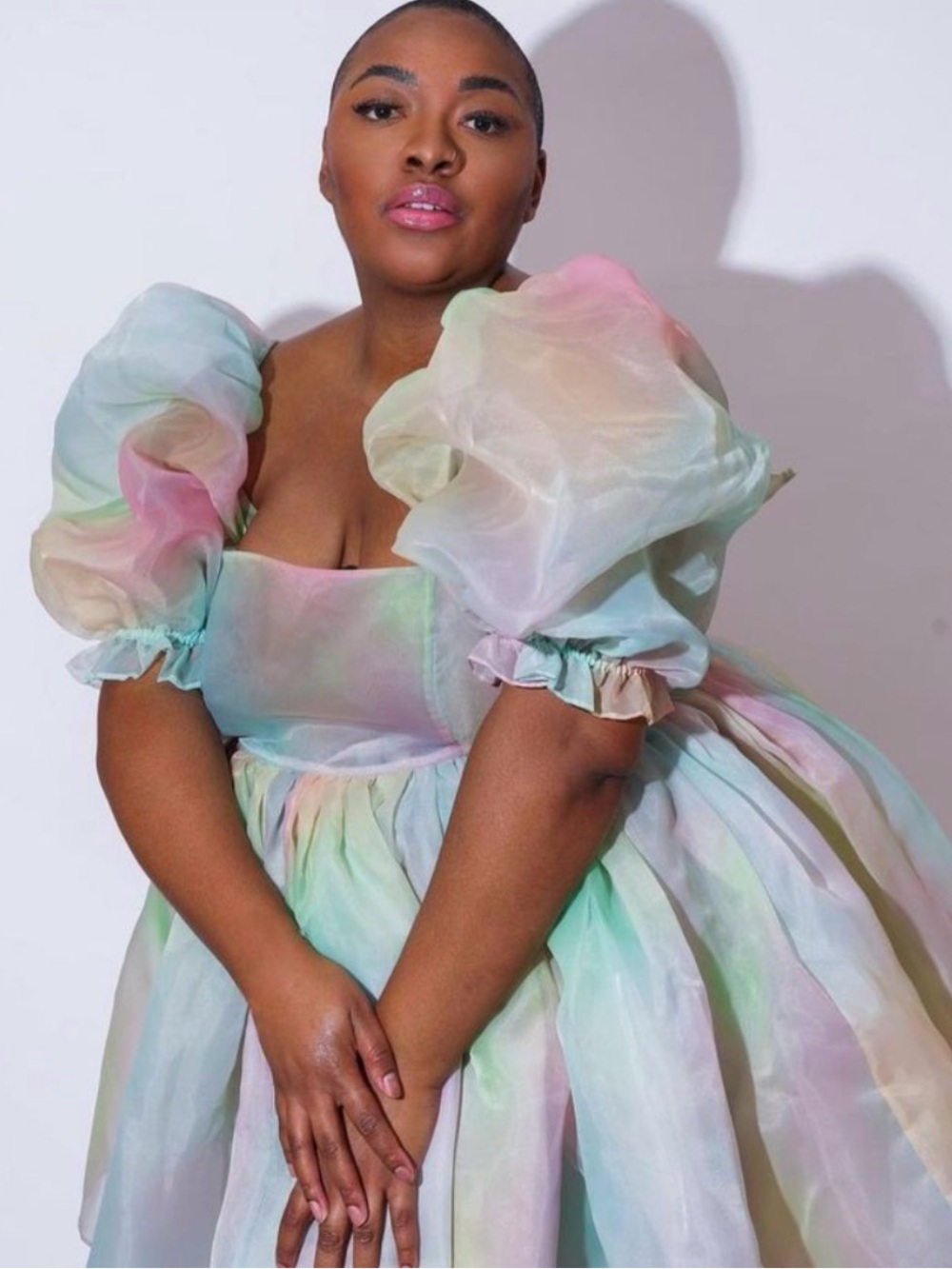 Selkie Rainbow Puff Dress - pastel sheer bandeau princess dress plus size